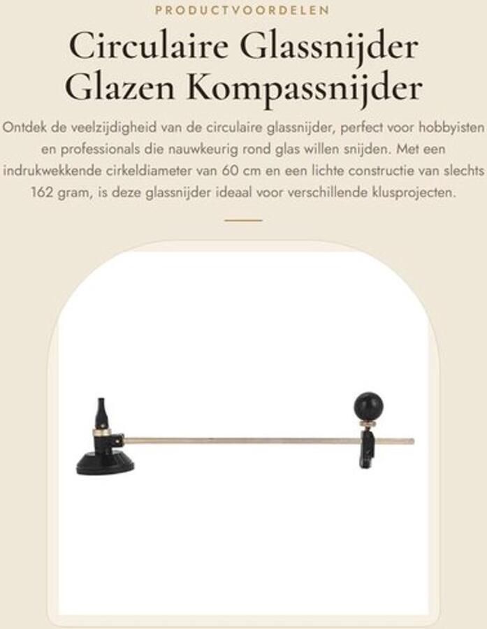Glassnijder Professioneel Verstelbare Cirkelsnijder 6 Wiel Kompassen Zuignap Cirkeldiameter 60 cm Lichtgewicht 162 g