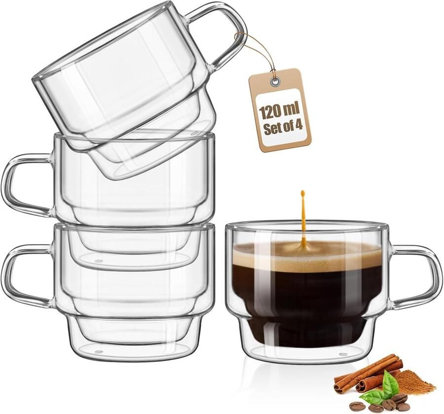 Glastal 120 ml espressoglazen dubbelwandige espressokopjes glas set van 4