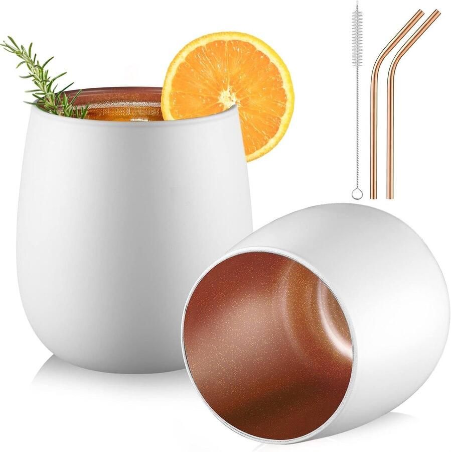 Glastal 450 ml x 2 enkellagige ginglazen wit mat waterglazen met roségouden knipperende binnenwand borosilicaatdrinkglazen latte macchiato-glazen theeglazen whiskyglazen wijnglazen