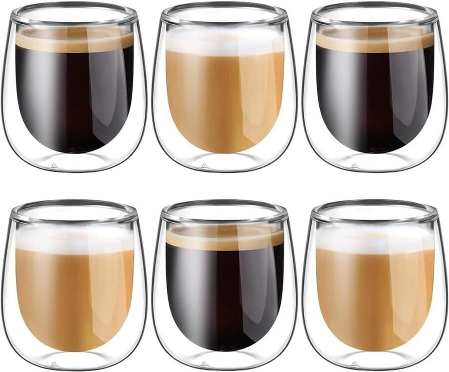 Glastal Dubbelwandige Espresso Koffie Glazen Cups Glazen Borosilicaat Glazen voor Thee Dessert 100ml (4 oz) Set van 6
