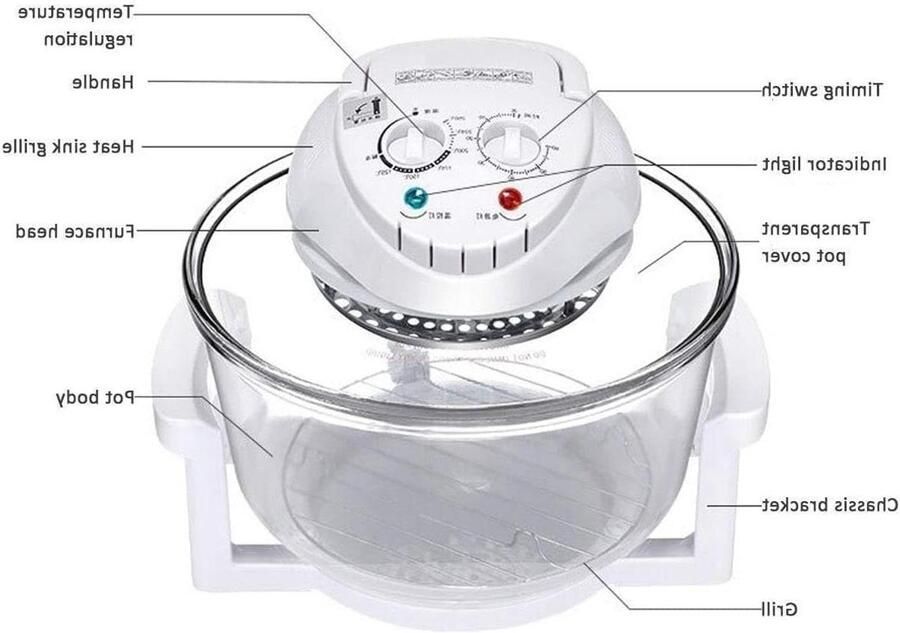 Glazen Airfryer Heteluchtoven Gezond Koken 360° Verwarming 12 Liter Inhoud Zwart