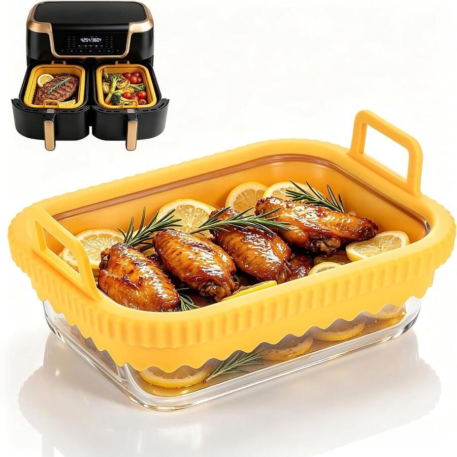 Glazen bakplaat met siliconen handgrepen compatibel met Ninja AF400EU DZ400EU AF500EU heteluchtfriteuse accessoires voor luchtfriteuse hittebestendig BPA-vrij afneembare siliconen ring