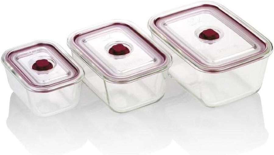 Glazen Bewaarcontainers Voedsel Opslag Gezond Koken Vacuüm Functie Set van 3 Transparant