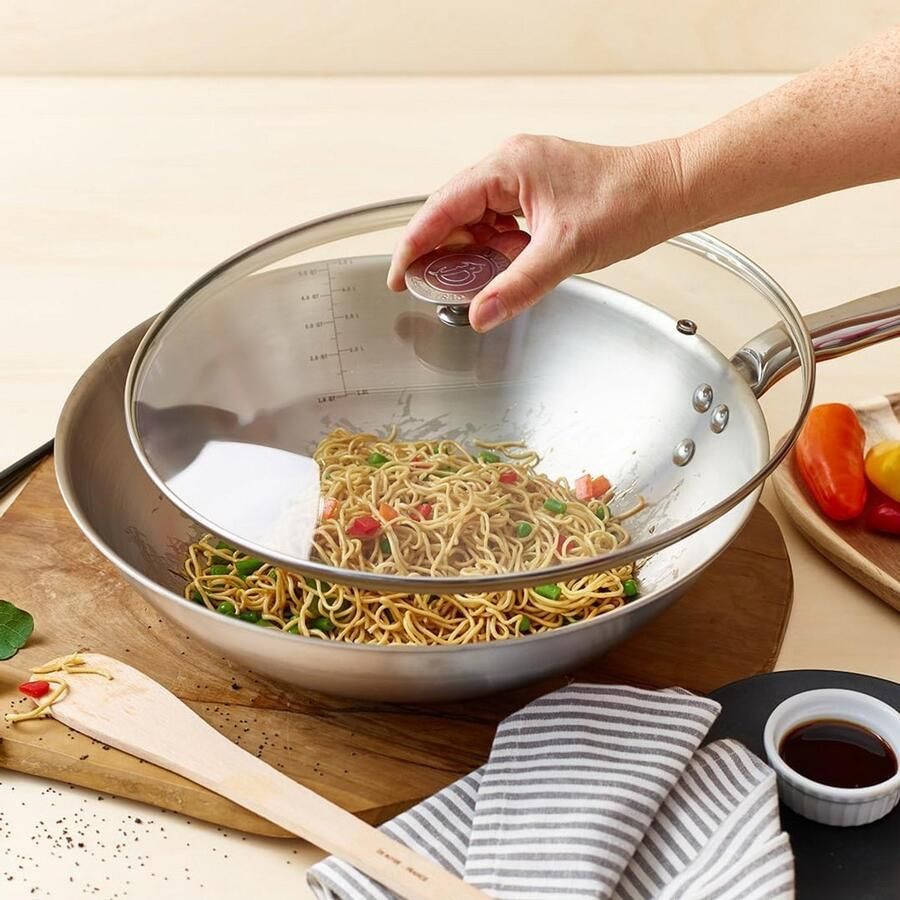 Glazen Deksel Pannen Deksel Koken & Sudderen Met RVS Rand 20 cm Diameter Transparant