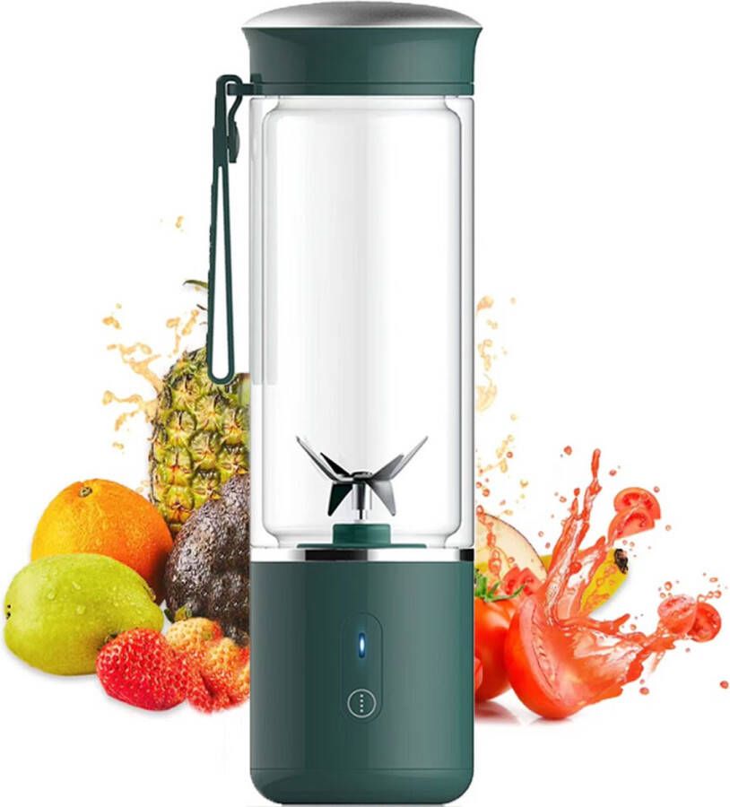 Blender smoothie glazen Draagbare Blender 500 ml blender to go Lekvrij Deksel en Schenktuit Krachtige Snoerloze Miniblender Oplaadbaar Smoothies Proteïneshakes Mengt IJs en Bevroren Fruit Groen