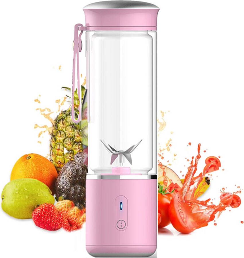 Blender smoothie glazen Draagbare Blender 500 ml blender to go Lekvrij Deksel en Schenktuit Krachtige Snoerloze Miniblender Oplaadbaar Smoothies Proteïneshakes Mengt IJs en Bevroren Fruit Groen pink