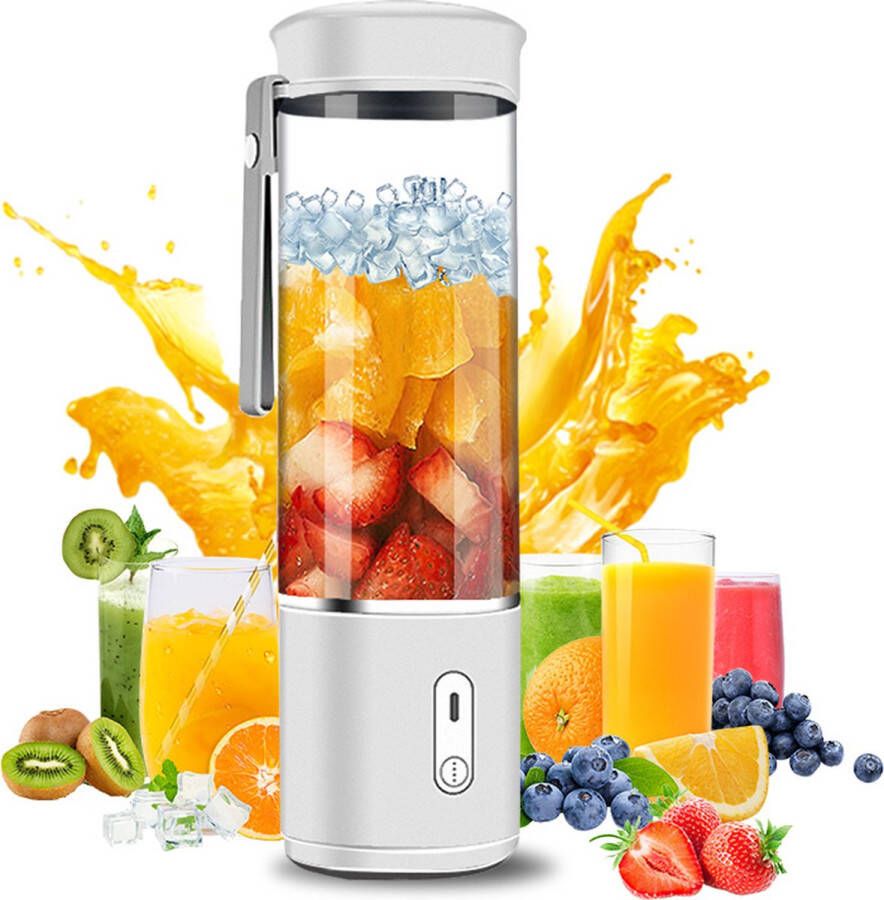 Blender smoothie glazen Draagbare Blender 500 ml blender to go Lekvrij Deksel en Schenktuit Krachtige Snoerloze Miniblender Oplaadbaar Smoothies Proteïneshakes Mengt IJs en Bevroren Fruit Groen wit