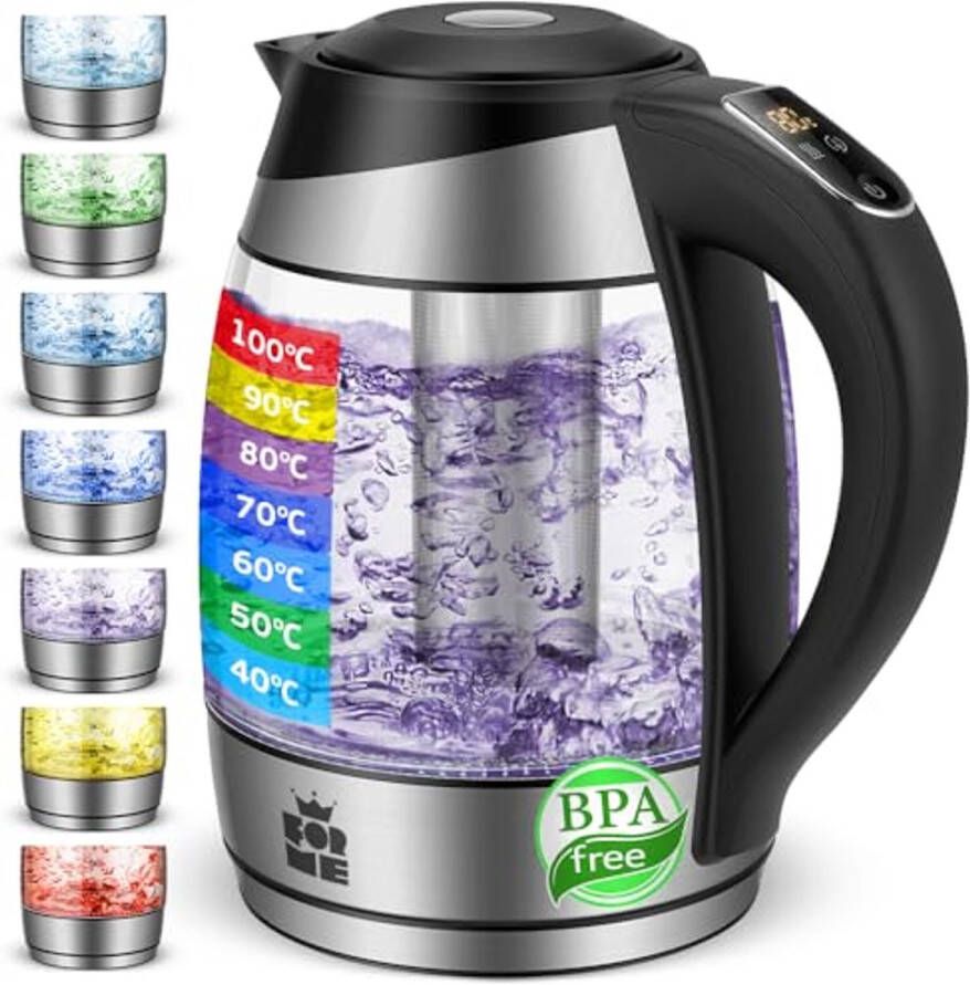 Glazen Elektrische Waterkoker met Theefilter 1.8L Temperatuurregeling en 7 Kleuren LED Verlichting