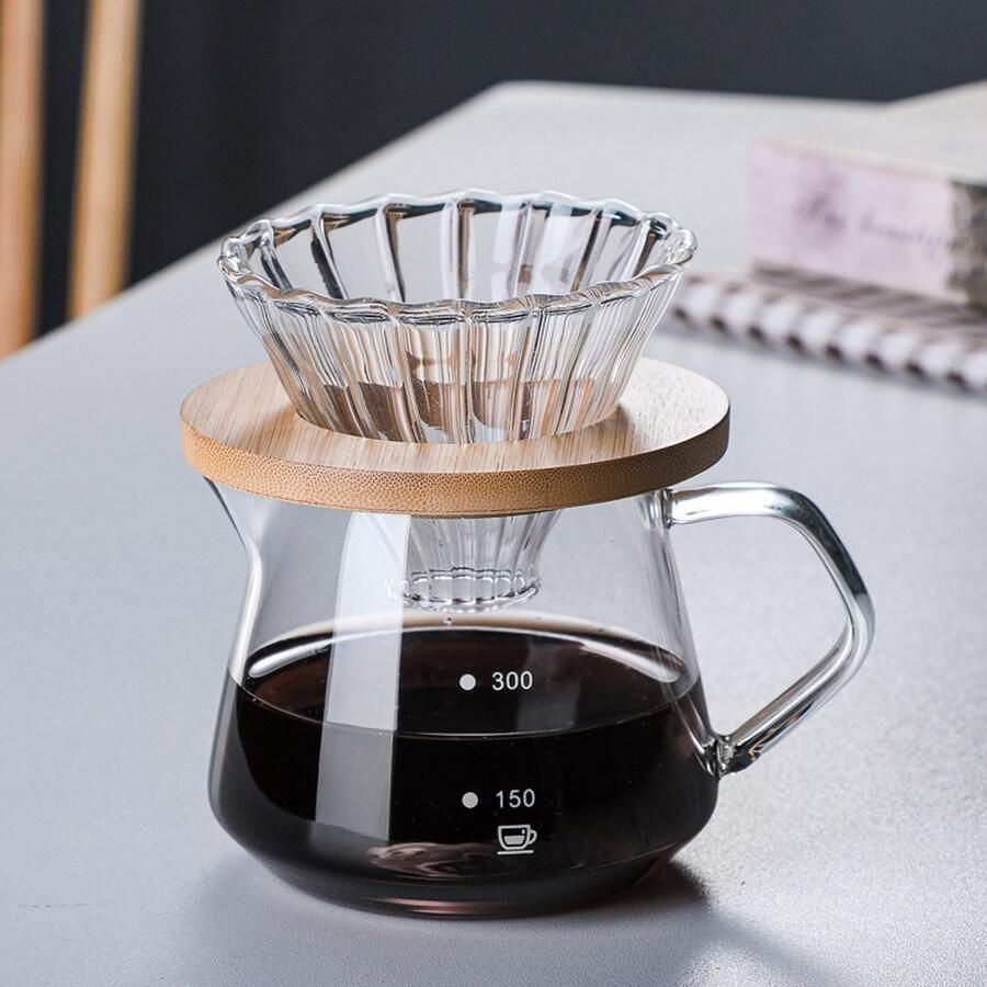 Glazen filterkoffiezetapparaat set koffiefilterbeker deelkan zetkan koffieapparatuur transparant