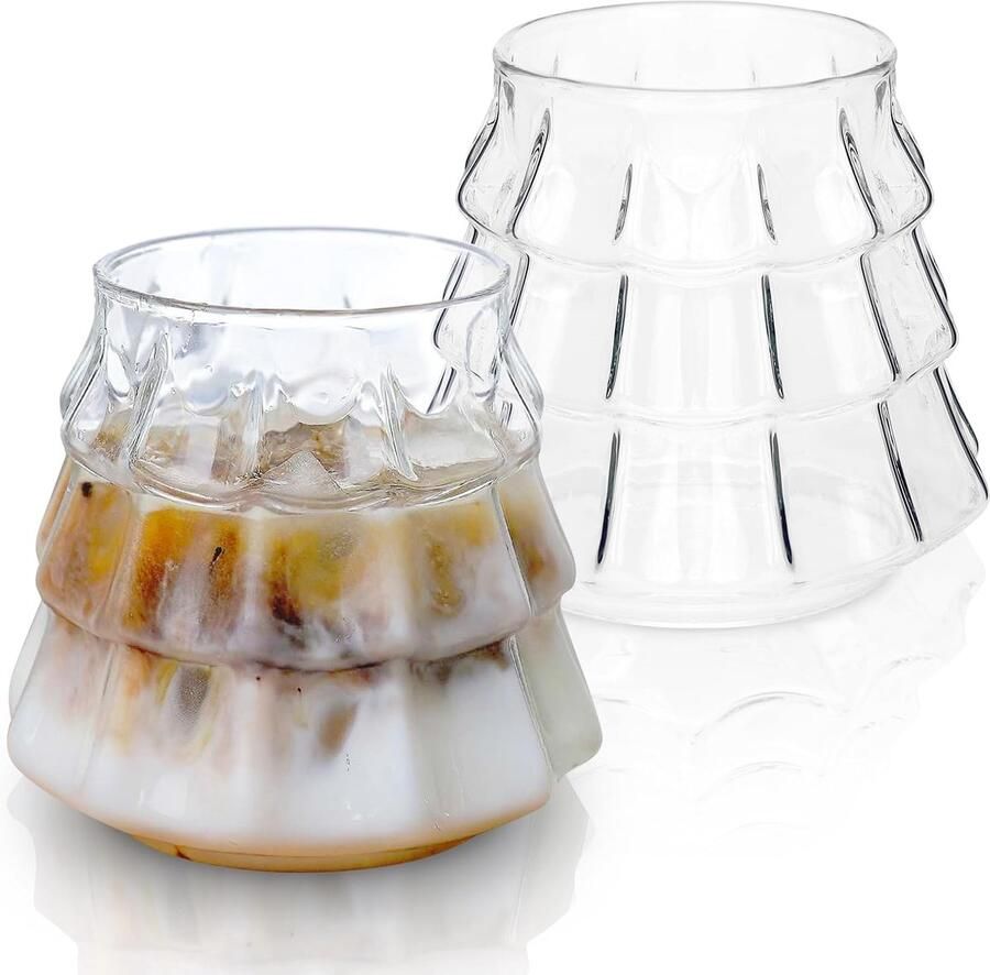 Glazen in de vorm van kerstboom 350 ml koffieglazen borosilicaatglas glazen voor koude dranken universele glazen voor latte macchiato thee sap melk mojito bier (2 stuks)
