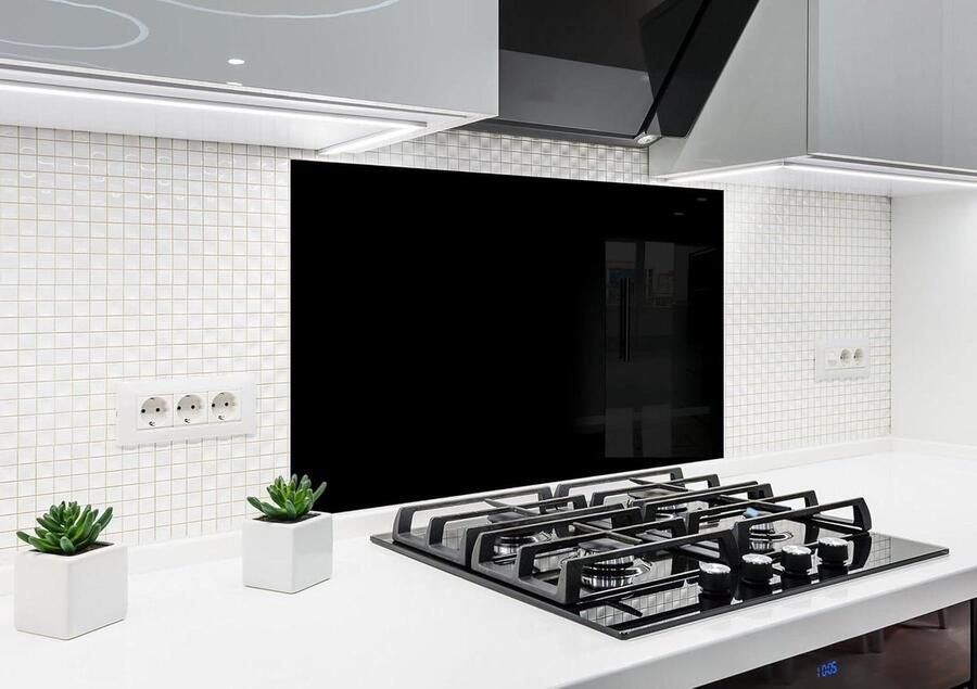 Glazen Keuken Spatwand Wandpaneel Fornuis Achterkant Keuken Beschermen Hittebestendig Krasbestendig 71 x 46 cm Zwart