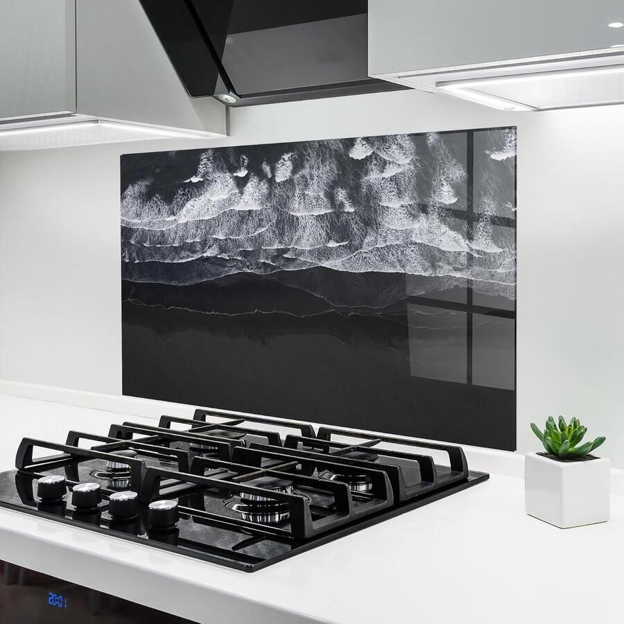 Glazen Keukenachterwand Spatbescherming Glas Bescherming Fornuis Gehard Veiligheidsglas 60x80 cm Grey Waves Beach