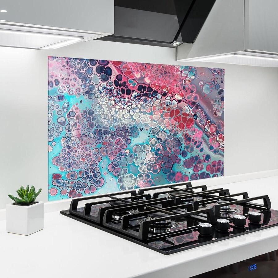 Glazen Keukenachterwand Spatbescherming Glas Koken Beschermen 3D Abstract Design 60x100 cm Blauwe Objecten