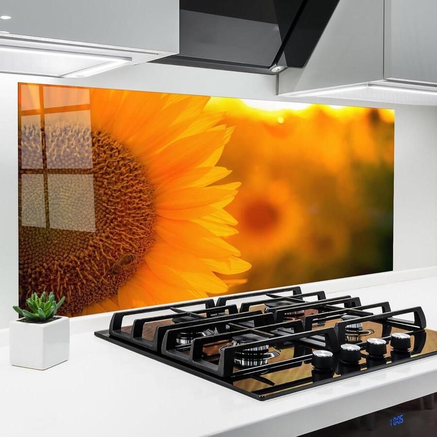 Glazen Keukenachterwand Spatbescherming Glasplaat Koken Beschermen Hittebestendig Gehard Glas 60x150 cm Zonnebloem