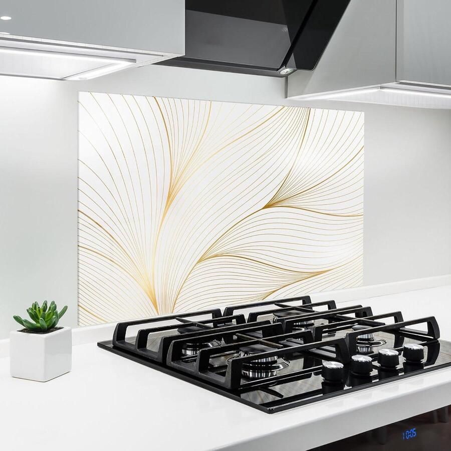 Glazen Keukenachterwand Spatbescherming Glasplaat Koken Beschermen Hittebestendig Gehard Glas 60x80 cm Gold Wave