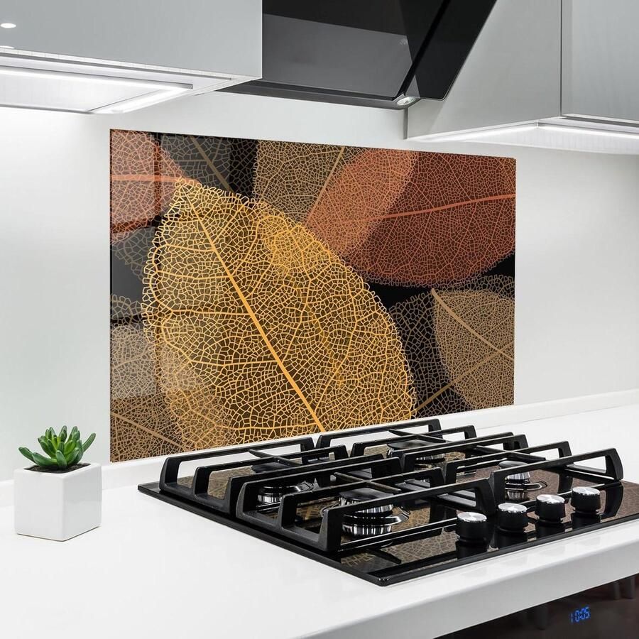 Glazen Keukenachterwand Spatbescherming Glasplaat Koken en Bakken 3D Effect Print 60x80 cm Leaves Pattern
