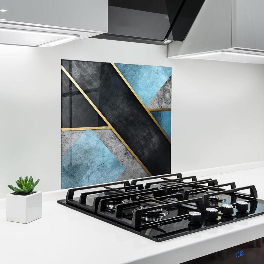 Glazen Keukenachterwand Spatbescherming Plaat Bescherming Kookplaat Hittebestendig 5mm Glas 60x60 cm Abstract Grijs Blauw