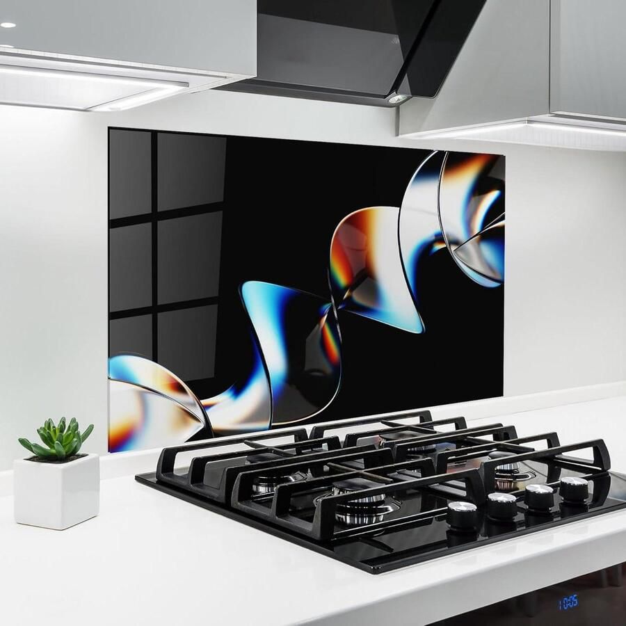 Glazen Keukenwand Spatbescherming Glas Koken Beschermen 3D Effect Print 60x100 cm Metaal Spiraal