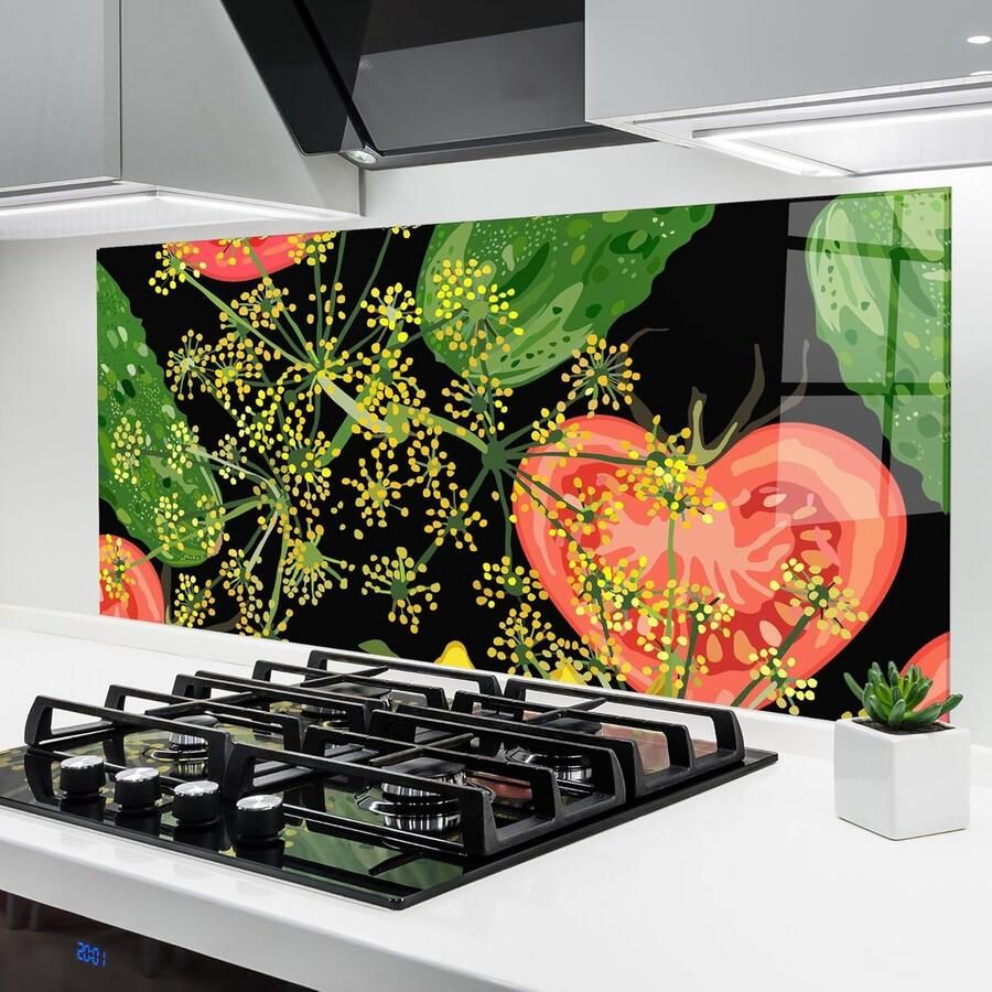 Glazen Keukenwand Spatbescherming Glas Koken Beschermen Hittebestendig Gehard Glas 60x120 cm Hart Tomaat