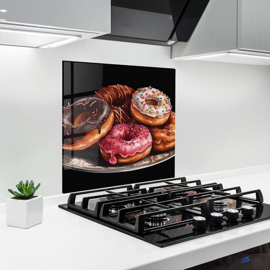 Glazen Keukenwand Spatbescherming Glas Schoon Koken 3D Print 60x60 cm Donuts Art
