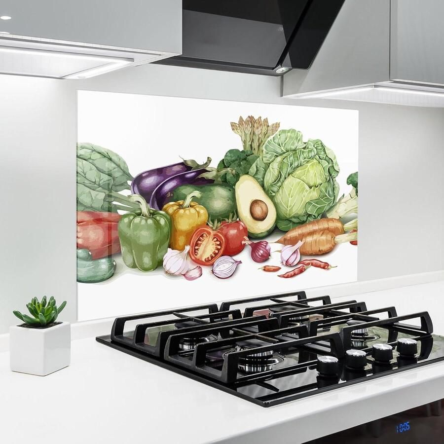 Glazen Keukenwand Spatbescherming Koken Beschermen Hittebestendig Glas 50x70 cm Groente Kunst