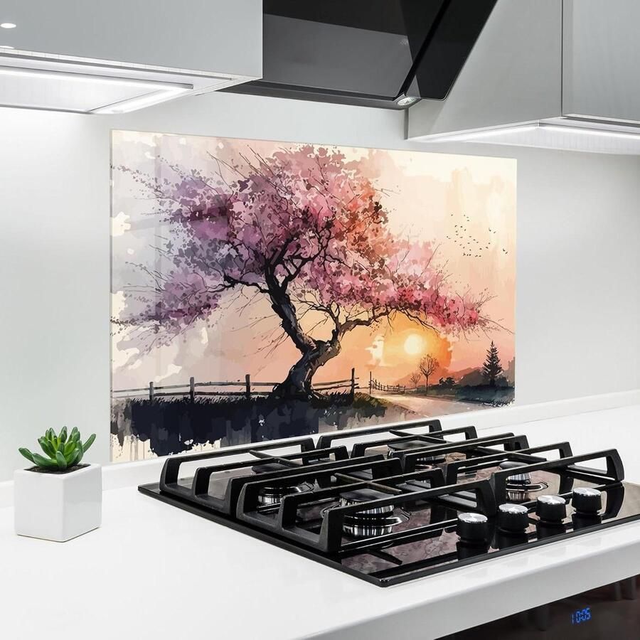 Glazen Keukenwand Spatbord Glas Koken Beschermen 3D Print Effect 60x80 cm Sunset Spring