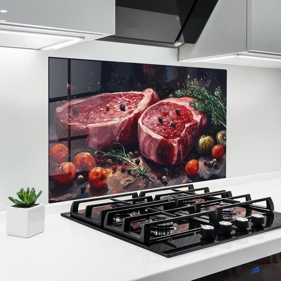 Glazen Keukenwand Spatbord Glas Koken Beschermen Hittebestendig 200°C 60x80 cm Vlees Rood