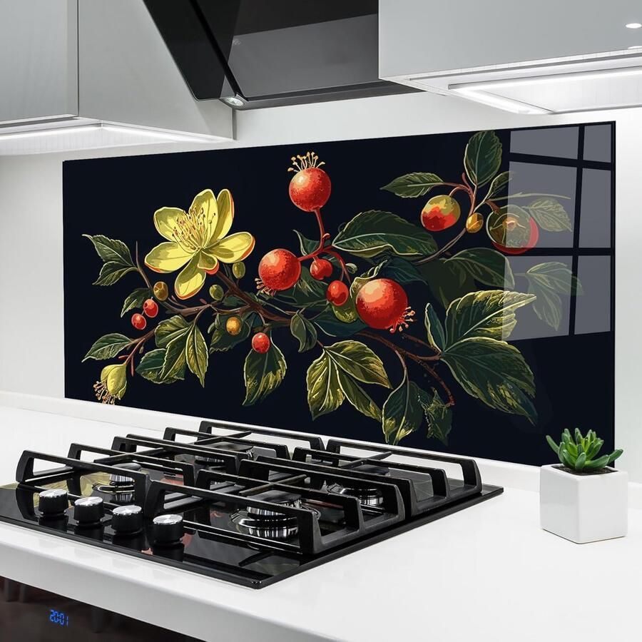 Glazen Keukenwand Spatwand Glas Koken Beschermen 3D Print Effect 60x120 cm Geel Bloemen