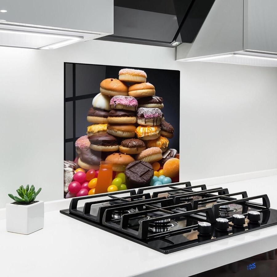 Glazen Keukenwand Spatwand Keuken Bescherming Koken Gehard Veiligheidsglas 60x60 cm Donuts - Foto 1