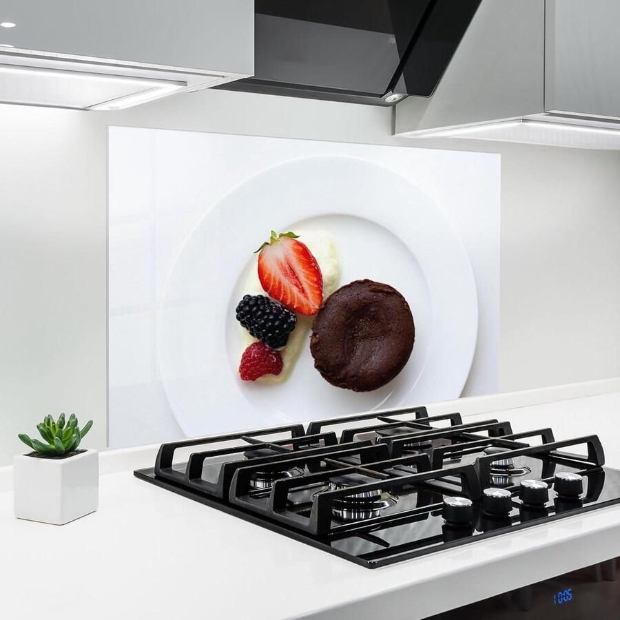 Glazen Keukenwand Spatwand Keuken Koken Beschermen Hittebestendig Glas 60x100 cm Aardbeientaart
