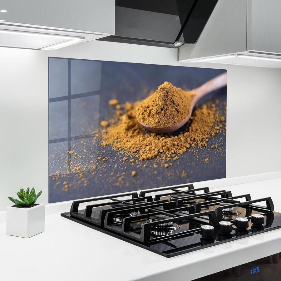 Keuken achterwand glas Spatbescherming fornuis Glazen plaat Keuken beschermen Hittebestendig 200°C 50x70 cm Yellow Spices Spoon