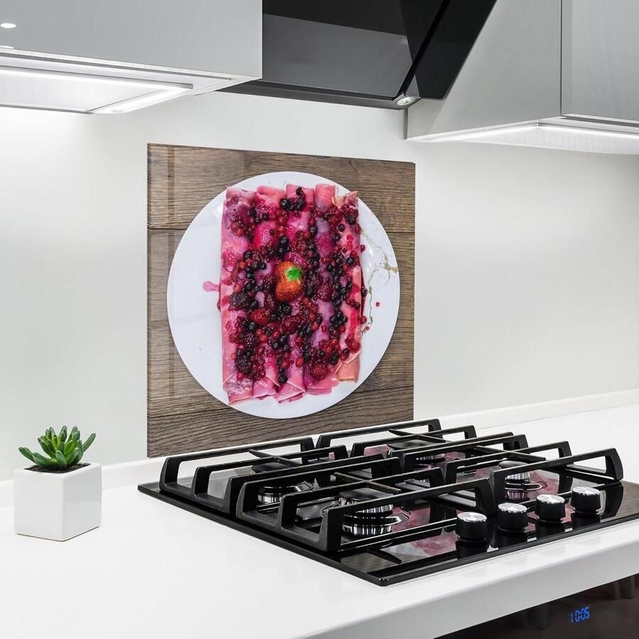 Glazen Keukenwand Spatwand Plaat Bescherming Koken 3D Print Effect 60x60 cm Aardbeientaartjes