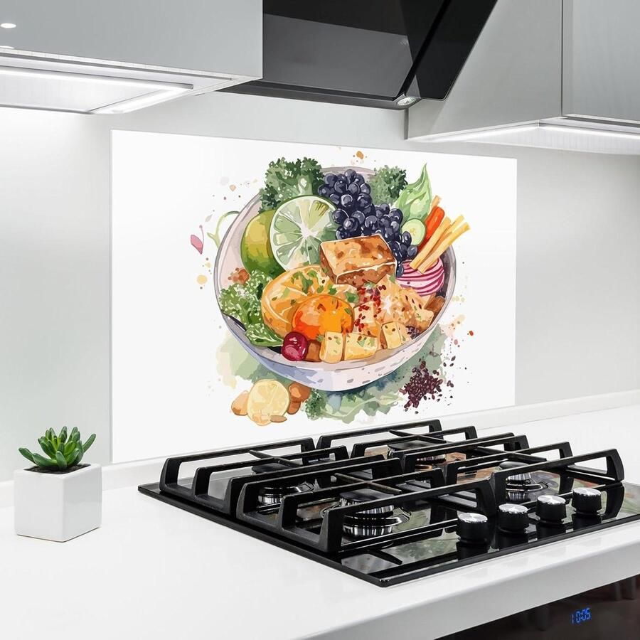 Glazen Keukenwand Spatwand Plaat Bescherming Koken Hittebestendig Glas 50x70 cm Tasty Food