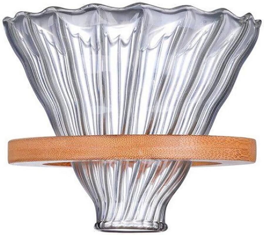 Glazen Koffiefilter Dripper met Bamboe Standaard Pour Over Koffiezetapparaat voor 1-5 Kopjes