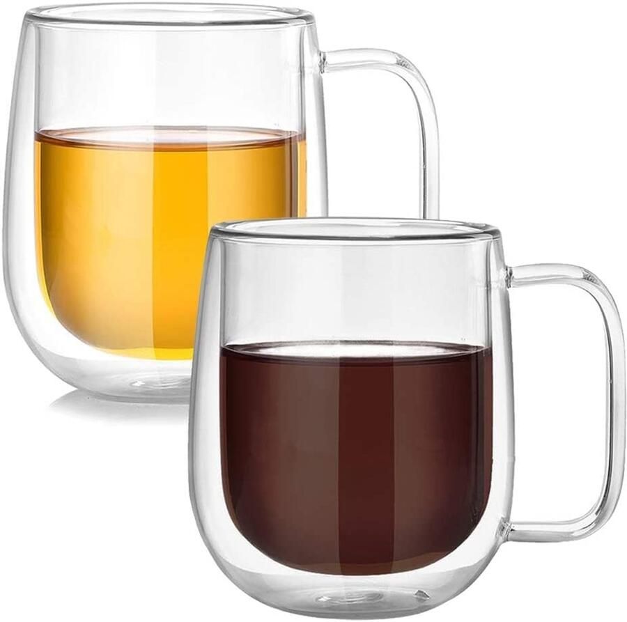 Glazen koffiekopjes 350 ml geïsoleerde latte cappuccino koffiekopjes ijs dessertbekers met handgrepen kopjes voor koffie thee sap melk bier