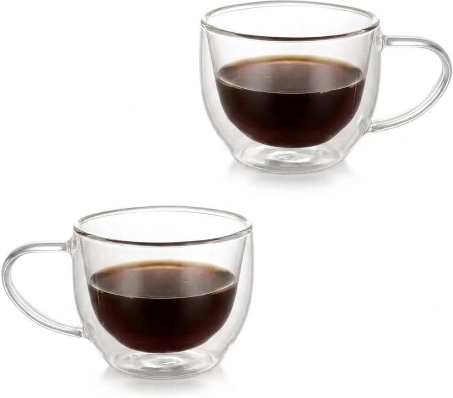 Glazen koffiemokken met handvat set van 2 dubbelwandige transparante theeglazen voor warm koude dranken perfect ontwerp voor Americano cappuccino's thee en dranken 280 ml