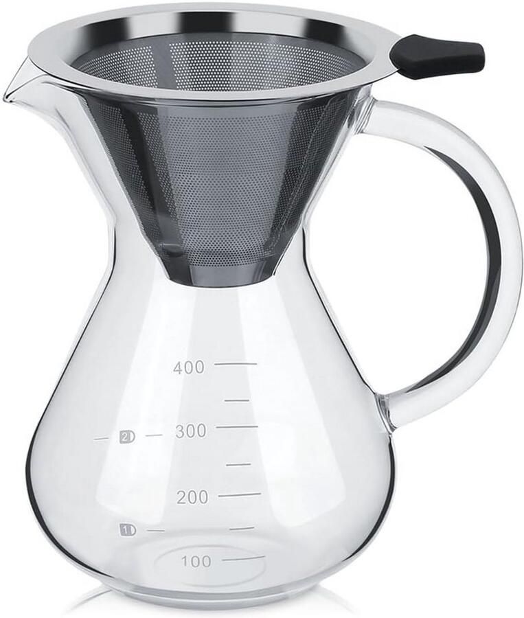 Glazen Koffiezetapparaat met Roestvrijstalen Filter en Maatstrepen 400 ml