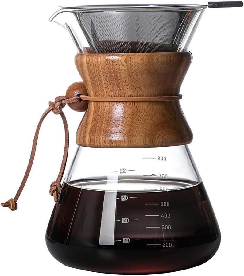 Glazen Koffiezetapparaat voor Opschenken (Pour Over) met Roestvrijstalen Filter 800ml