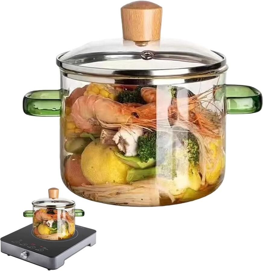 Glazen Kookpan Sauspan Deksel Maaltijden Bereiden Energiebesparend Koken 1.6 Liter Groen