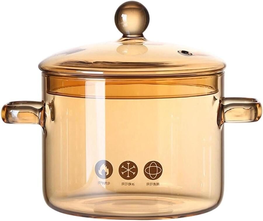 Glazen Kookpan Soeppan Stoofpan Maken van Stoofschotels Hittebestendige Handgreep 1.5 Liter Transparant