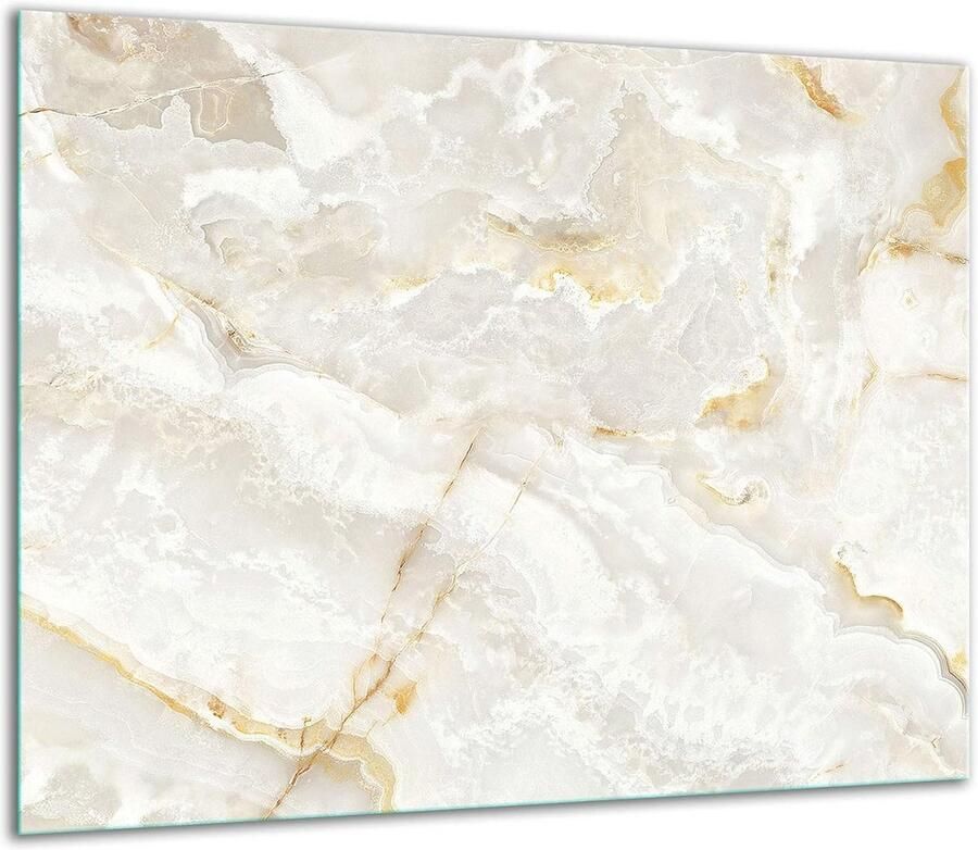 Glazen kookplaat 60 x 52 cm Voor elektrisch fornuis Spatscherm Decoratieve glasplaat Snijplank Marmer wit