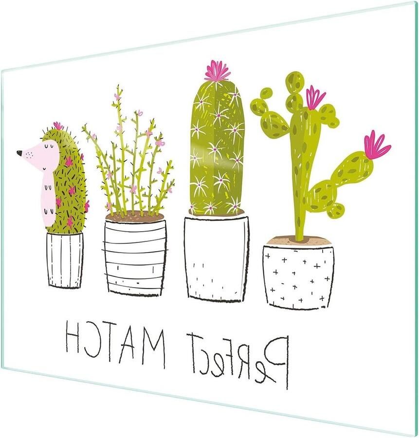 Glazen Kookplaat Afdekplaat Spatbescherming Glasplaat Keuken Beschermen Gehard Glas 30 x 22 cm Cactus Print