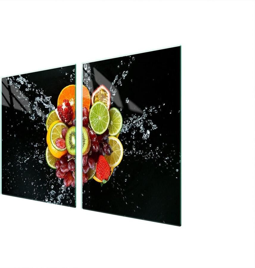 Glazen Kookplaat Afdekplaat Spatbescherming Snijplank Keuken Beschermen Dubbel Delig Ontwerp 90 x 52 cm Fruit Print