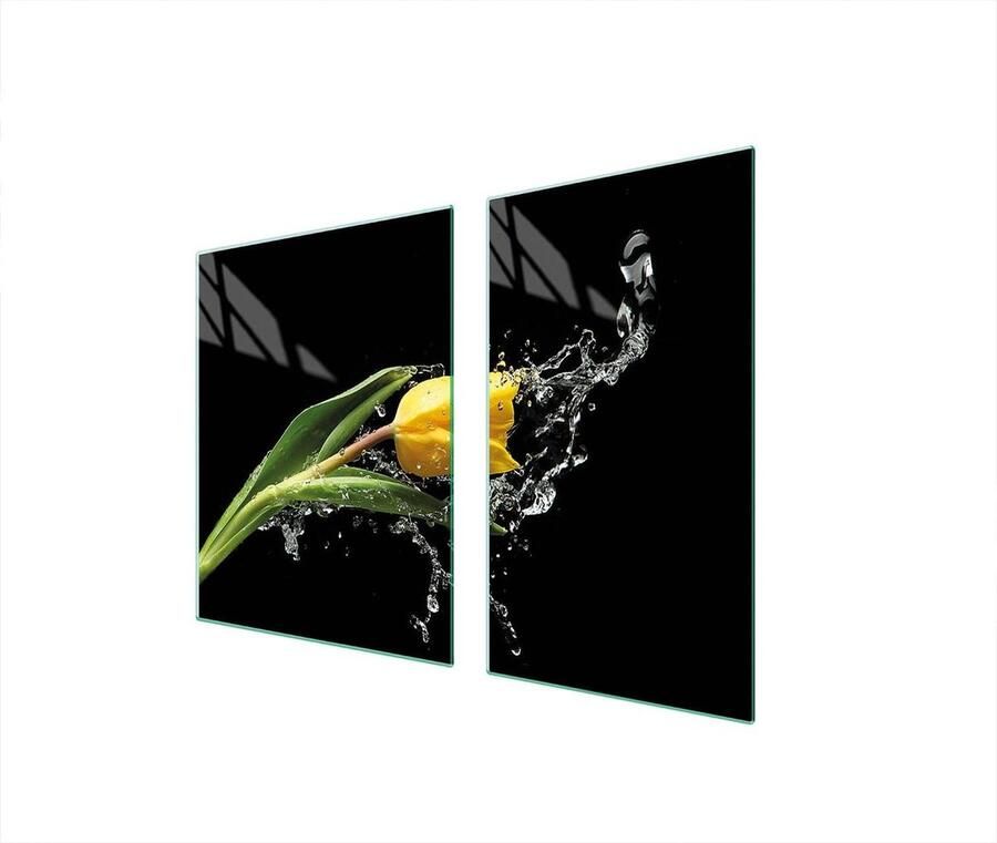 Glazen Kookplaat Afdekplaat Spatbescherming Snijplank Keukenwerkblad Vergroten Twee Delen 100 x 52 cm Tulpenprint