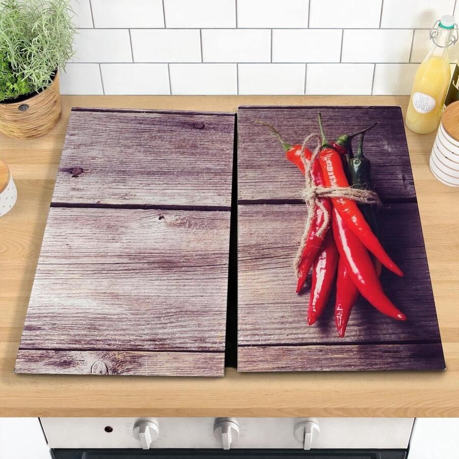 Glazen Kookplaat Covers Snijplaten Werkblad Keuken Beschermen Hittebestendig Gehard Glas 52 x 30 cm Rode Pepers