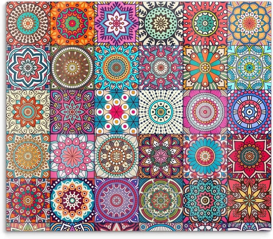 Glazen Kookplaat Deksel Snijplank Werkblad Keuken Beschermen 3D Kleur Effect 60 x 52 cm Oriental Patroon