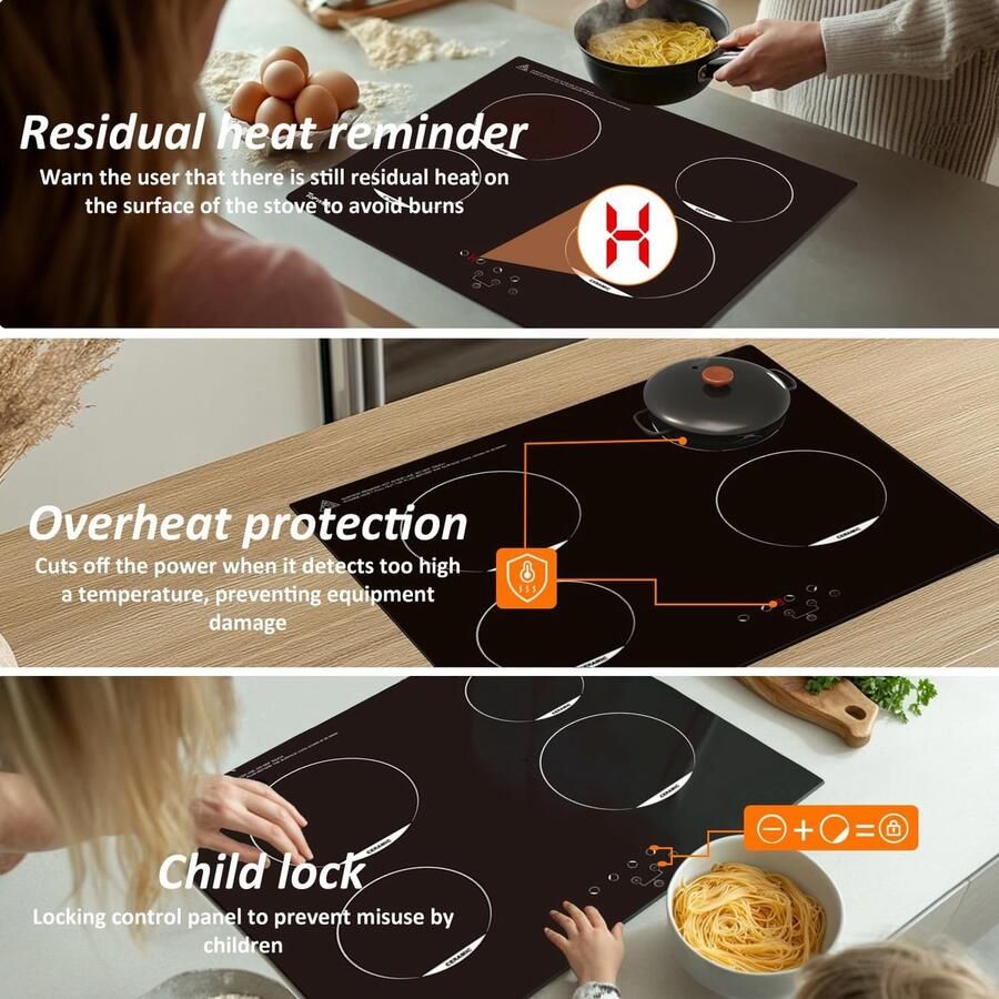 Inbouw Glaskeramische Kookplaat 60cm met 4 Zones Touchscreen en Veiligheidsfuncties