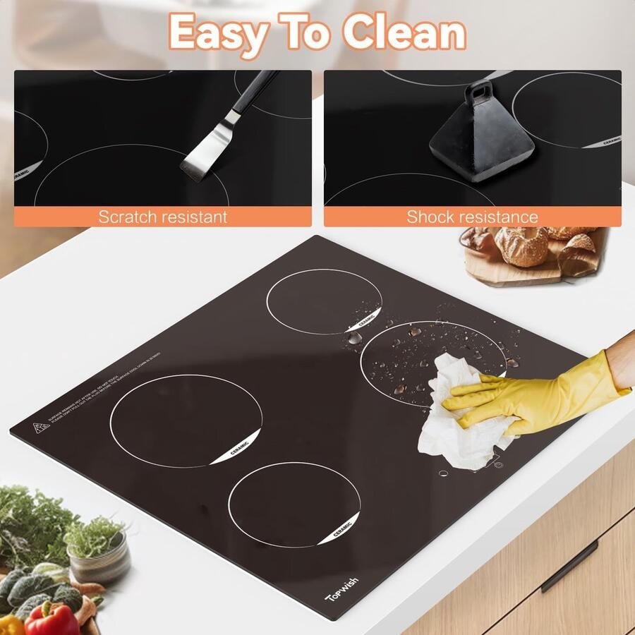 Inbouw Glaskeramische Kookplaat 60cm met 4 Zones Touchscreen en Veiligheidsfuncties