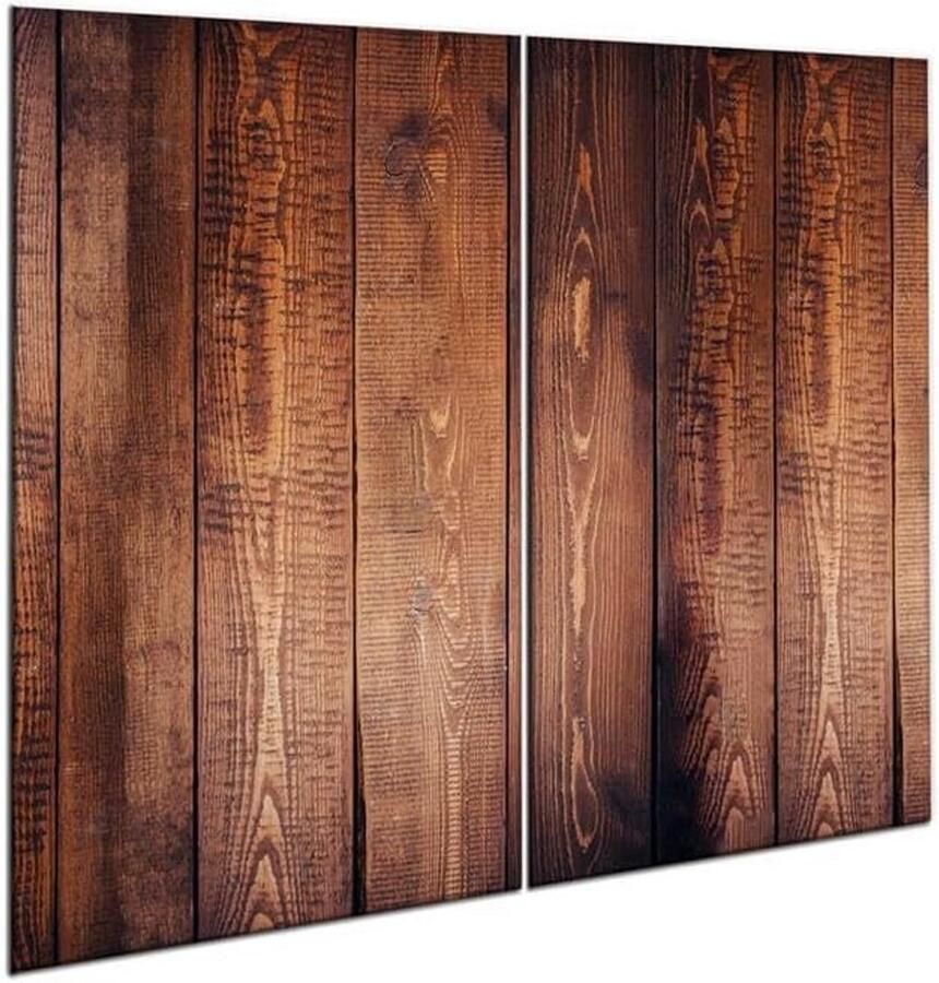 Glazen Kookplaat Overdekking Spatbeschermer Snijplank Keuken Beschermen 4mm Gehard Glas 2x 30x52 cm Bruin Houtmotief