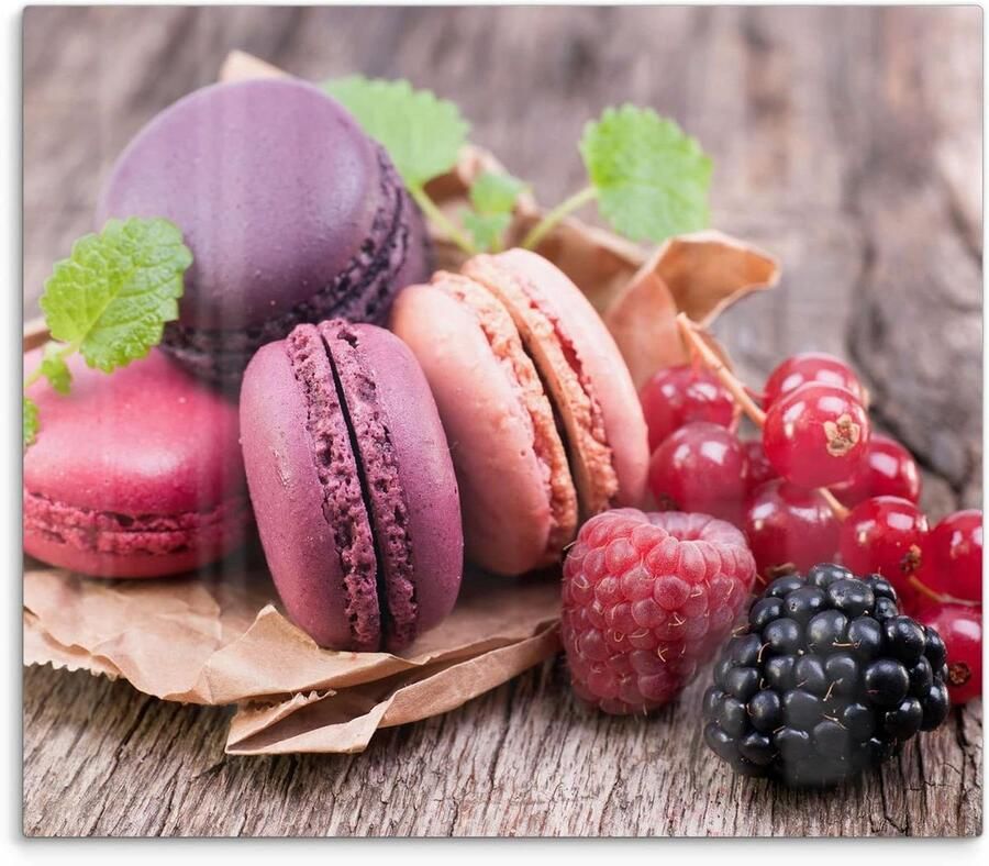 Glazen Kookplaat Universele Deksel Keuken Beschermen 3D Kleurdiepte 60 x 52 cm Macarons Bessen